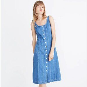 Madewell Denim Button-Front Jumper Midi Dress Size 8